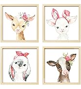 ArtbyHannah Framed Baby Girl Nursery Wall Art Decor with 10x10 Frames and Watercolor Animals Prin...