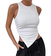 SweatyRocks Women's Casual Round Neck Asymmetrical Hem Ruched Slim Fit Crop Tank Top