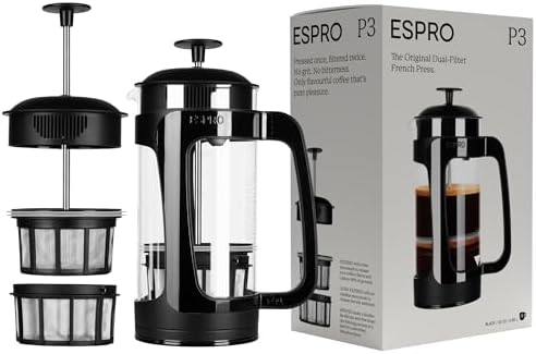 ESPRO - P3 French Press - Double Micro-Filtered Coffee and Tea Maker, Grit-Free and Bitterness-Free Brews, Ideal for Loose Tea and Coffee Grounds - (Black, 32 Oz)