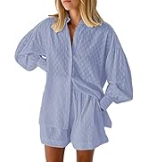 Fixmatti Women 2 Piece Outfit Casual Long Sleeve Button Down Top and Shorts Sweatsuit Set