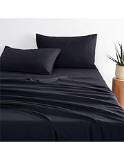 Wake In Cloud - Queen Bed Sheets Set, 1000TC Ultra Soft Microfiber Bedding, Extra Deep Fitted Sheet &amp; Flat Sheet &amp; 2 Pillowcases, 4 Piece, Black, Queen Size