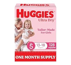 Huggies Ultra Dry Nappies Girls Size 5 (13-18kg) 128 Count - One Month Supply (Packaging May Vary)