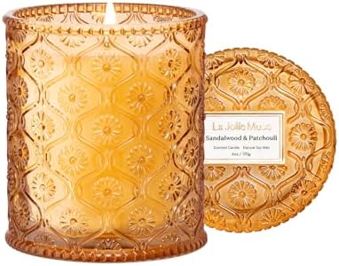 LA JOLIE MUSE Sandalwood & Patchouli Scented Candle, Candles for Home Scented, 6 oz 40 Hours Burn, Candles Gift for Women & Men