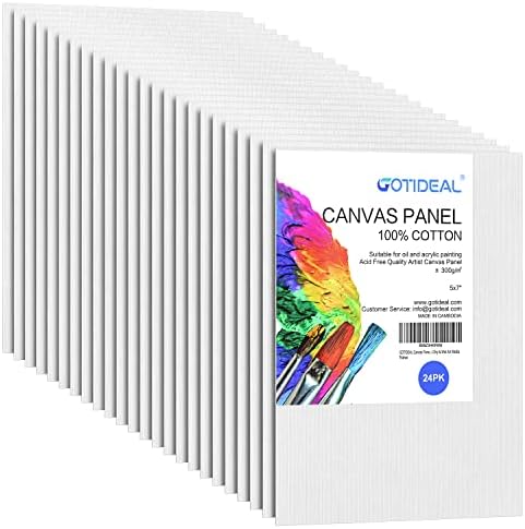 GOTIDEAL Canvases for Painting, 5x7 inch of 24, Professional Primed White Blank Flat Canvas Panels- 100% Cotton Artist Canvas Boards for Acrylics Painting, Oil Watercolor Tempera