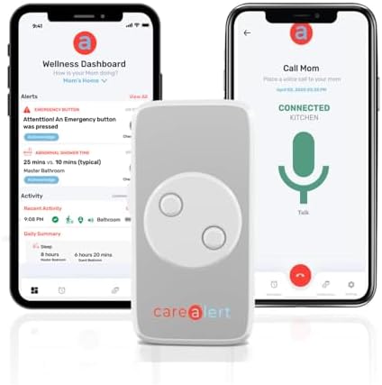 CareAlert Life Alert Systems for Seniors, No Monthly Fee - 24/7 Senior Wellbeing Supervising Via Smartphone APP - AI Elderly Monitoring Device - Live Chat/Remote Medication Reminder at Home.