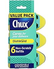 Chux Dishwand Sponge Scourer Refills, Non-Scratch and Angled, Made with Recycled Plastic, 6 Count