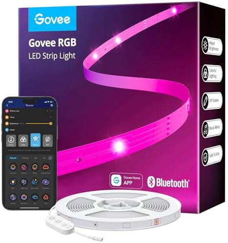 Govee 100ft LED Strip Lights, Bluetooth RGB LED Lights with App Control, 64 Scenes and Music Sync LED Strip Lighting for Bedroom, Living Room, Kitchen, Party, ETL Listed Adapter