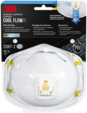 3M N95 Respirator 9511, Cool Flow Valve, 2 Pack, NIOSH-APPROVED, Advanced Filter Media For Easy Breathing, Comfortable For Long Periods Of Wear, Helps Filter Pollen, Mold Spores & Dust (8511PA1-2A-PS)