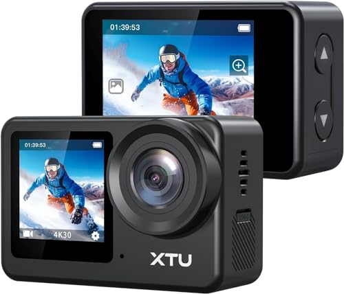 XTU S6 アクションカメラ 4K 20MP アクションカム スーパースムーズ手ぶれ補正4.0 スポーツカメラ Type-Cポート対応 外部マイク対応 縦向き撮影 音声制御機能 WiFi搭載 HDMI出力 リモコン付き 1350mAhバッテリー付 