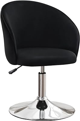 Furniliving Makeup Vanity Chair, Flexible Round-Back Accent Chair with Plated Frame, Height Adjustable Swivel Chairs for Living Room Charming Chair Lounge Pub Bar (Black)