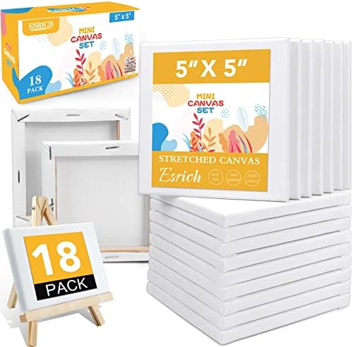 ESRICH Small Canvases for Painting, 5x5In Small Canvas in Bulk 18Pack, 2/5In Profile Small Painting Canvas, Blank Canvases are Great for School Projects and Kids Birthday Parties, Home Decor Project.