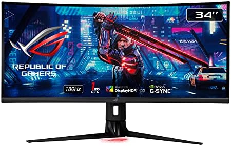 ASUS ROG Strix 34” Gaming Monitor (XG349C) - UWQHD (3440 x 1440), 180Hz, 1ms, Extreme Low Motion Blur Sync, 135% sRGB, G-Sync Compatible, DisplayHDR 400, Eye Care, USB-C, DisplayPort, HDMI, Black