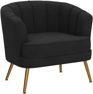 SHINEBOOM Velvet Accent Chairs for Living Room Bedroom Office Leisure Upholstered Single Sofa Chair Arm Chair Comfy Chair Reading Club Coffee Chair with Metal Legs, Black
