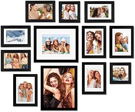 Egofine 12 Pack Black Gallery Wall Frame Set Solid Wood Picture Frame Collage Wall Art Decor for Home Decoration,Hanging or Tabletop Display,Include Multi-Size Two8x10, Four5x7,Four4x6,Two4x4
