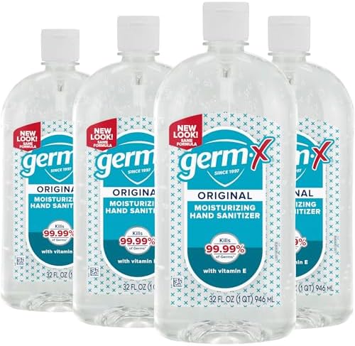 Germ-X Original Hand Sanitizer, Non-Drying Moisturizing Gel with Vitamin E, Instant and No Rinse Formula, Large Family-Size Flip Top Bottle, 32 Fl Oz (Pack of 4)