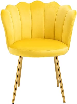Goujxcy Velvet Upholstered Small Accent Chair, Elegant Vanity Chair with Seashell Back & Golden Legs for Makeup Room, Modern Office Guest Chair Leisure Armchair for Living Room Bedroom