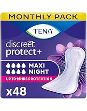 TENA Discreet Maxi Night Incontinence Pads for heavy Bladder Weakness, 48 Incontinence Pads (6 x 8 packs) for Women, Specifically Designed for Night Time Protection