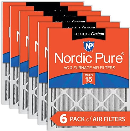 Nordic Pure 16x20x4 (15_1/2 x 19_1/2 x 3_5/8) Pleated Air Filters MERV 15 Plus Carbon 6 Pack