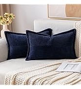 MIULEE Corduroy Pillow Covers with Splicing Set of 2 Super Soft Couch Pillow Covers Broadside Str...