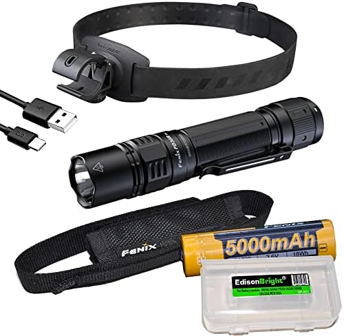 Fenix PD36R Pro 2800 Lumen Rechargeable LED Tactical Flashlight, ALD-05 Helmet Mount with EdisonBright Charging Cable Carry case Bundle