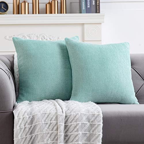 Anickal Mint Green Pillow Covers 18x18 Inch Set of 2 Solid Rustic Farmhouse Decorative Throw Pillow Covers Square Cushion Case for Home Sofa Couch Decoration