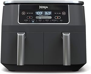 Ninja DZ201 Foodi 6-in-1 2-Basket Air Fryer with DualZone Technology, 8-Quart Capacity, and a Dark Grey Stainless Finish