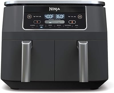 Ninja DZ201 Foodi 8 Quart 6-in-1 DualZone 2-Basket Air Fryer with 2 Independent Frying Baskets, Match Cook & Smart Finish to Roast, Broil, Dehydrate & More for Quick, Easy Meals, Grey