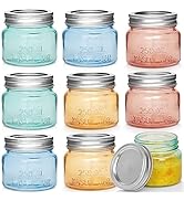 ANOTION Mason Jars 8 OZ, Set of 8 Canning Jars Spice Jars Glass Jar with Lid Small Colored Mason ...