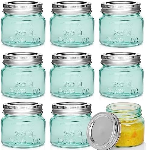 ANOTION Mason Jars 8 OZ, Set of 8 Canning Jars Spice Jars Glass Jar with Lid Small Colored Mason Jars for Honey, Jam, Jelly, Food Storage, Green