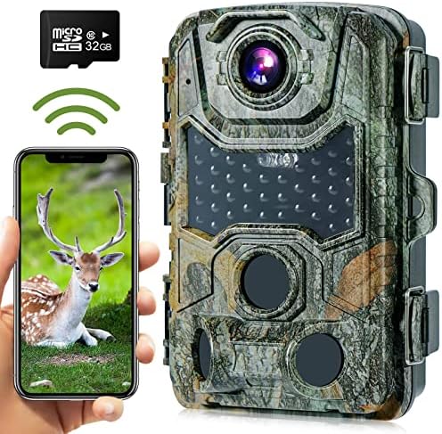 Crenova Trail Camera 4K WiFi Wildlife Camera Include 32GB SD Card 42 pcs 940nm IR LEDs Game Camera Bluetooth Motion Activated Night Vision Perfect Wireless transmission