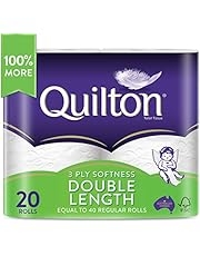 Quilton 3 Ply Double Length Toilet Tissue (360 Sheets per Roll, 11cm x 10cm), Pack of 20 rolls