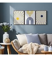 ArtbyHannah Boho Wall art, Framed Canvas Wall Art with Geometric Line Sun, Mid-Century Modern Hom...