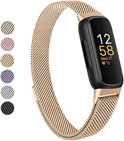 Vanjua for Fitbit Inspire 3 Bands Women Men, Stainless Steel Metal Mesh Loop Adjustable Magnetic Wristband Replacement Straps Compatible with Fitbit Inspire 3 Fitness Tracker (Rose Gold)