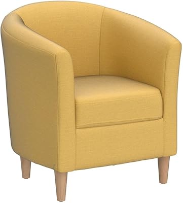 DAZONE Modern Accent Chair, Upholstered Arm Chair Linen Fabric Single Sofa Chair with Ottoman Foot Rest Mustard Yellow Comfy Armchair for Living Room Bedroom Small Spaces Apartment Office