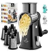Rotary Cheese Grater with Handle & Upgraded Suction Base - Cheese Shredder with 5 Interchangeable...