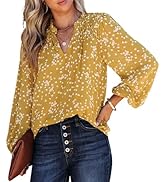 PRETTYGARDEN Womens Floral Dressy Tops 2023 Fall Long Sleeve Chiffon Shirts V Neck Boho Blouses S...