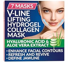 Double Chin Mask - V Line Chin Strap - Toning Hydrogel Collagen Face Mask with Hyaluronic Acid & Aloe Vera - 7PC