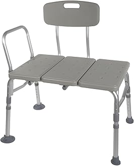 Image of McKesson Transfer Bath Bench with Reversible Back - Aluminum Frame, Removable Arm Rail - Gray, 400 lbs Weight Capacity, 26 in Seat Width, 17 1/2 in to 22 1/2 in Height, 1 Count