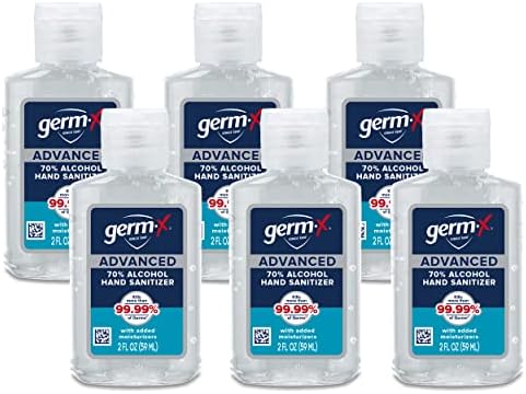 Germ-x Advanced Hand Sanitizer, Non-Drying Moisturizing Clear Gel, Instant and No Rinse Formula, Mini Travel Size for On-The-Go, 2 Fl Oz (Pack of 6)