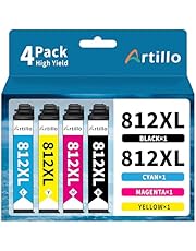Artillo 4 Pack Ink Cartridges 812XL Replacement for Epson 812 XL T812XL Ink Cartridges Compatible for Workforce Pro WF-3820 WF-3825 WF-4830 WF-4835 WF-7830 WF-7840 WF-7845 Printer (4 Pack, BCMY)