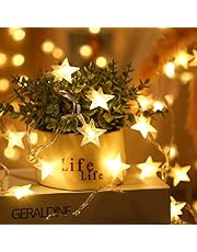 Fairy Lights,Star String Lights Battery Operated - 25 ft 50 LED Star Fairy String Lights, Waterproof for Indoor Bedroom Tent Loft Bed Patio Party Wedding Decor, Warm White by H HOME-MART