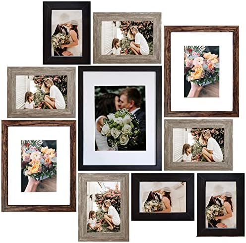 SESEAT Picture Frames Collage, Gallery Wall Frame Set with 11x14 8x10 5x7 4x6 Frames in 3 Different Finishes, Set of 10