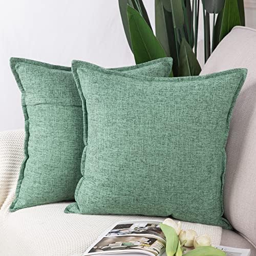 MADIZZ Set of 2 Linen Throw Pillow Covers 18x18 Inch Green Soft Decorative Cushion Cover for Sofa Bedroom Pillow Shell