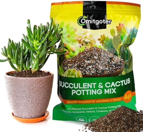 Omitgoter Succulent & Cactus Soil Potting Mix 1qt, Natural Organic Potting Mix for Cactus, Succulent, Palm, and Citrus Grown in Containers Indoors and Outdoors