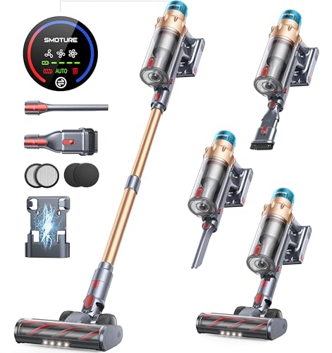 SMOTURE 45KPa/550W Cordless Vacuum Cleaner, 60Mins Runtime, Self-Standing Upright Vacuum with Auto Mode, Wall Charging, Touch