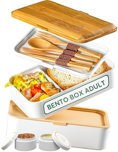 Umami Bento Lunch Box, 2 Pots à Sauce & Couverts Inclus, Lunchbox Micro-Ondable, Boîte à lunch Adulte, Boîte Repas Compartimentée, Boîte Bento