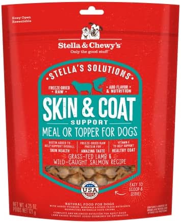 Stella & Chewy's – Stella’s Solutions Skin & Coat Boost – Grass-Fed Lamb & Wild-Caught Salmon Dinner Morsels – Freeze-Dried Raw, Protein Rich, Grain Free Dog Food – 4.25 oz Bag