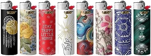 BIC Pocket Lighter, Special Edition Bohemian Collection, Assorted Unique Lighter Designs, 8 Count Pack of Lighters