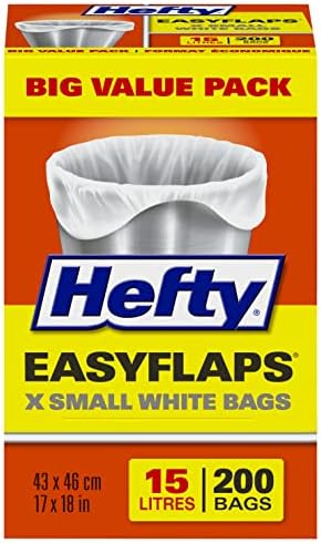 Hefty® Garbage Bags, Value Pack Small 15 Litres White, Flaps, 200 Bags