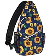 MOSISO Sling Backpack,Travel Hiking Daypack Sunflower Rope Crossbody Shoulder Bag